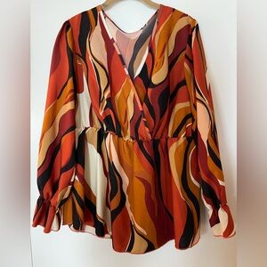 SHEIN Vivid Swirl Long Sleeve Blouse
